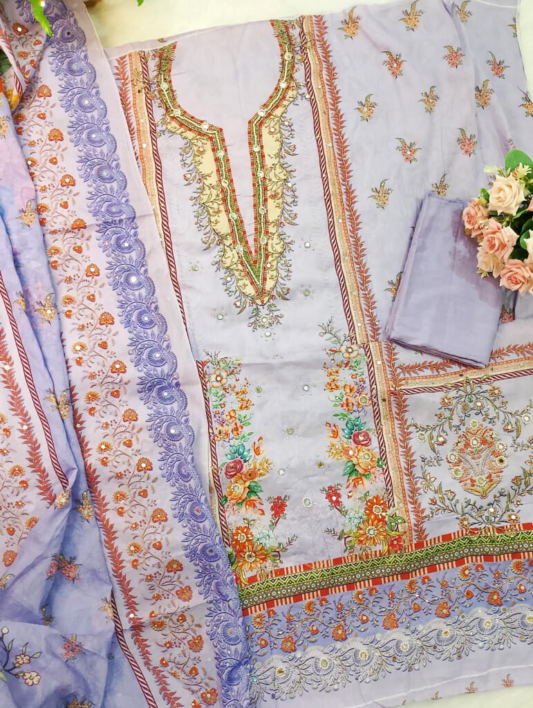 Rang Pasand Luxury Digital Print Pakistani Cotton Three Piece.