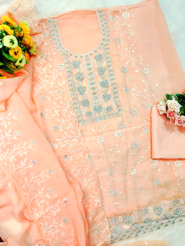 Original Indian Crunchy Fabric Party Wear Embroidered Dress